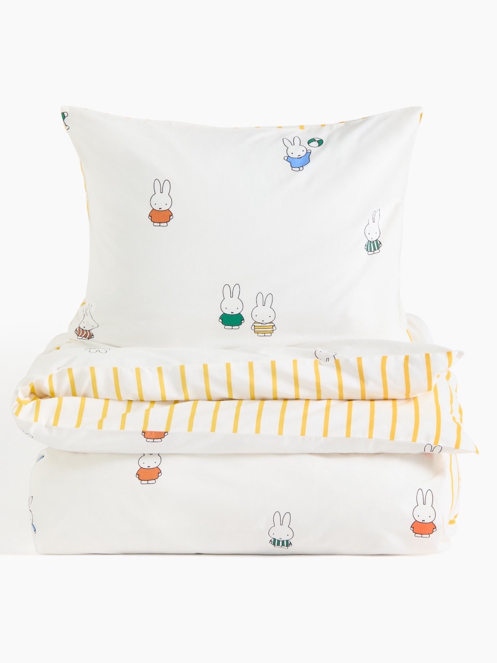 NWT Miffy Yellow Stripe Twin Duvet set with matching Miffy pillow case